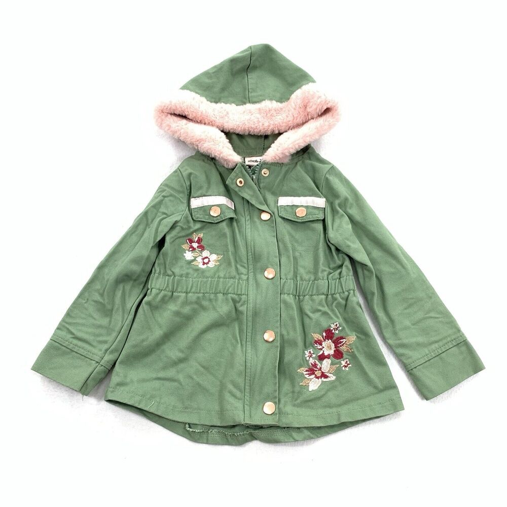 Little Lass Hooded Parka Jacket 3T Toddler Little Green Green Pink Fall Spring